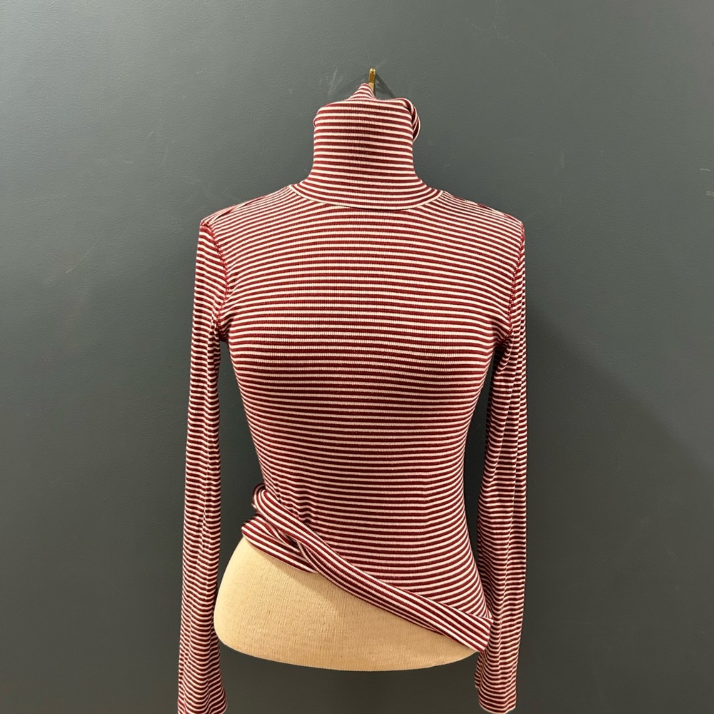 Everlane Striped/ribbed  Red and White Turtleneck Top
